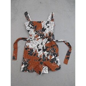 House of Harlow 1960 Romper Womens 6 Brown Floral Linen Blend Belted Pockets